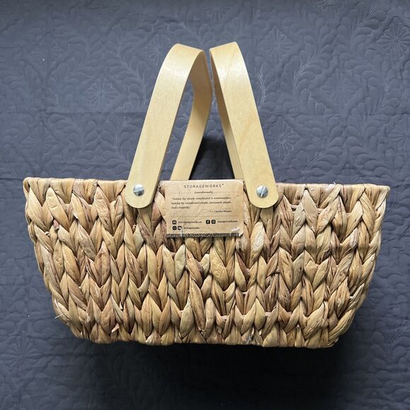 Storageworks Handmade Natural Water Hyacinth Wicker Picnic Basket 15x9x7 Inches - Picture 1 of 11